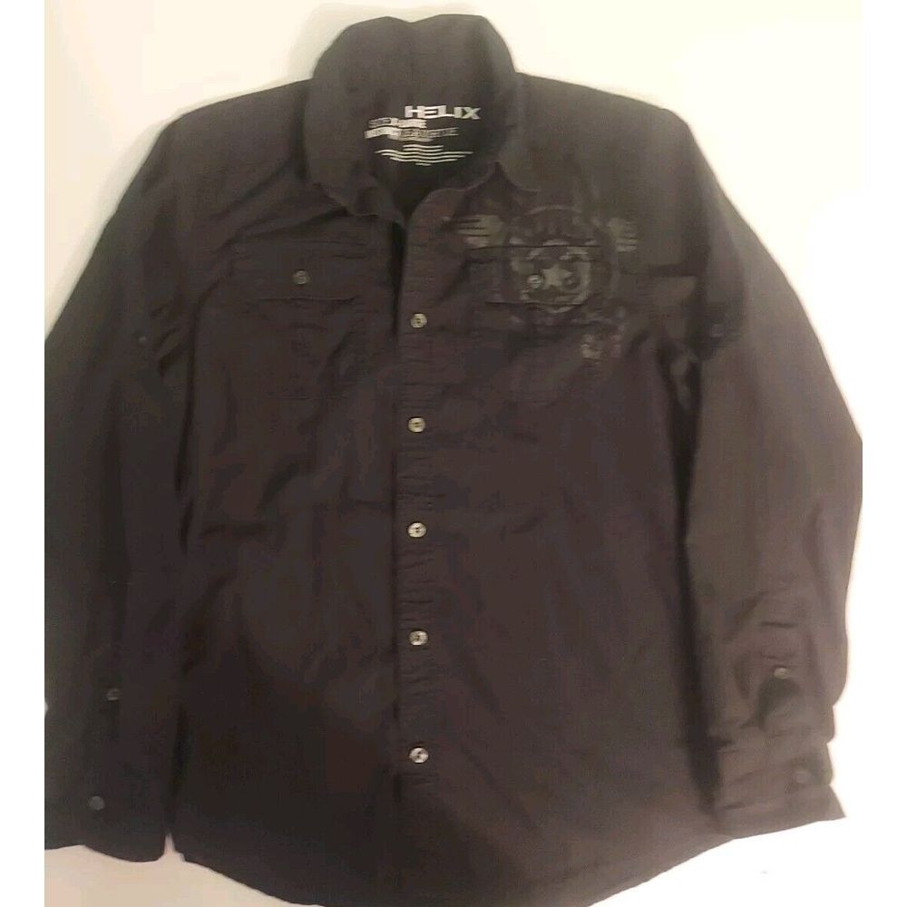 Helix Instinct Is‎ A Virtue  Black Button Down Shirt Goth Grunge Look XL